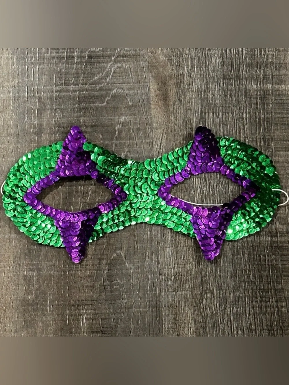 💞 New Green & Purple Sequin One Size Halloween / Mardi Gras Mask
